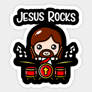 Jesus Rocks Cute Drummer Christian Band Sticker